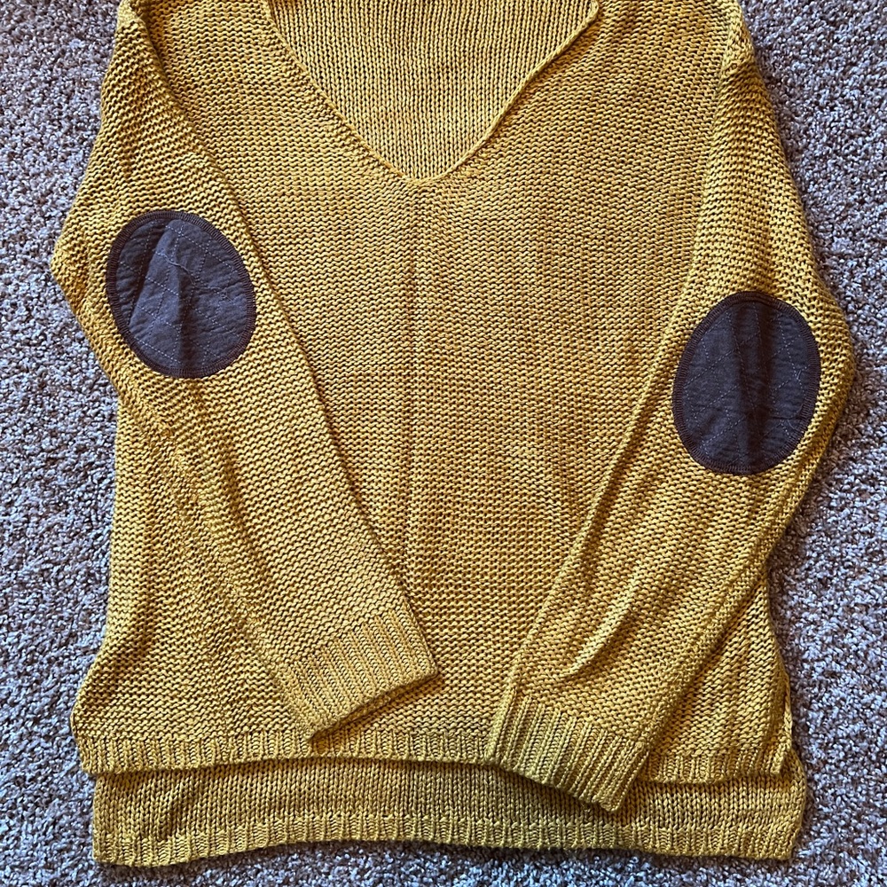 Harper Heritage Mustard V-Neck Sweater with Suede Elbow Patches